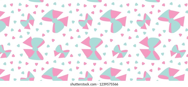 pattern with bow and heart on white background/ pastel color