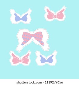 Pattern  of bows, halftone, dashed lines, tags. Hand drawn.