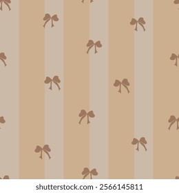 pattern with bows on a mocha striped background
