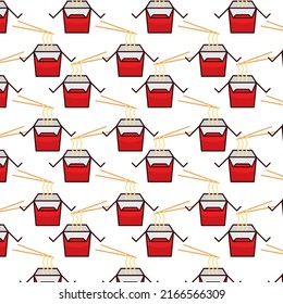 Pattern of box noodles  in white background with mini doodle (icons). Vector Illustration