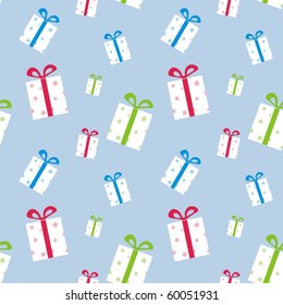 The pattern of boxes with gifts with colorful ribbons