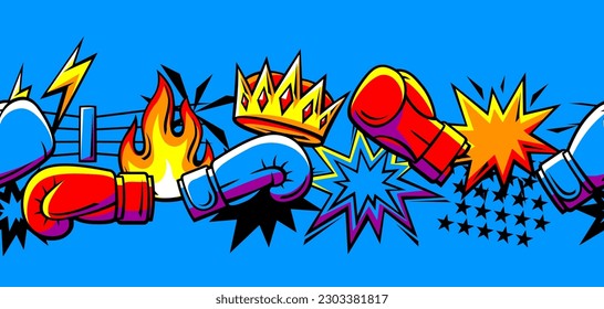 Pattern with boxing items. Box club illustration. Sport background in cartoon style.
