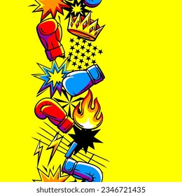 Pattern with boxing items. Box club illustration. Sport background in cartoon style.
