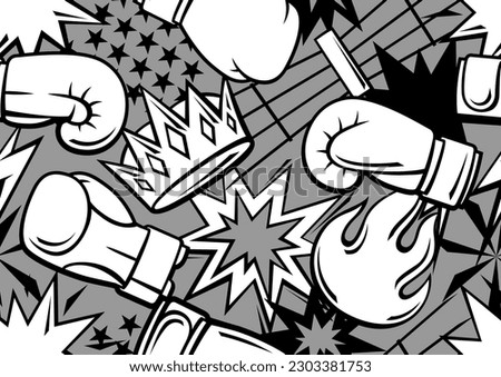 Pattern with boxing items. Box club illustration. Sport background in cartoon style.