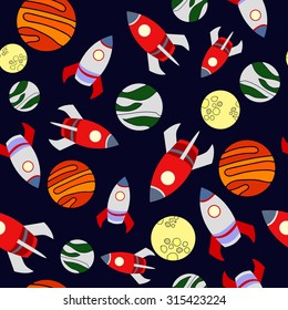 The pattern for the boy. Children's background. Space background with planets and rockets.