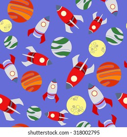 The pattern for the boy. Children's background. Space background with planets and rockets.