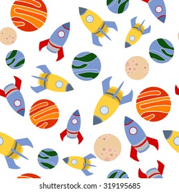 The pattern for the boy. Children's background. Space background with planets and rockets.