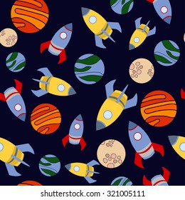 The pattern for the boy. Children's background. Space background with planets and rockets.