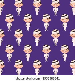 pattern of boy disguised of mummy on white background vector illustration design