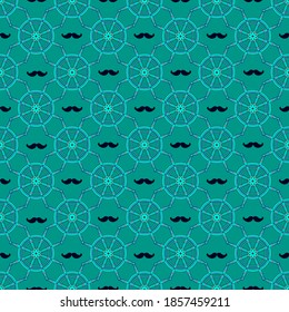 Pattern for boys. Best abstract mustache seamless pattern. Steering wheel, wheel on a turquoise background. Geometric ornament. Pattern for boys. Best abstract stars seamless pattern.