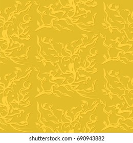 Pattern of a branch with abstract leaves - bright yellow - art creative modern illustration vector
