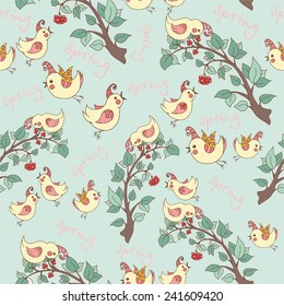 pattern with branches and birds. vector