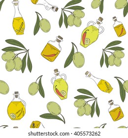 Pattern with branches of the olive tree and olives.