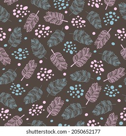 A pattern of branches with pink and blue leaves. Vector illustration