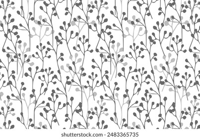 A pattern with branches, a seamless winter background for the design of postcards and invitations, a print in calm gray tones for printing on fabric and gift paper.