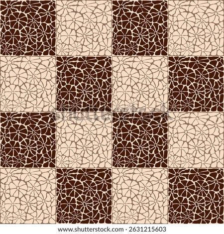  Pattern with brawn flowers in groove style in square format.