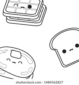 pattern of bread slice with waffle and pancakes kawaii