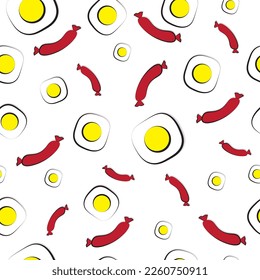 para el desayuno, huevos revueltos con un fondo de salchicha blanco. Sin inconvenientes