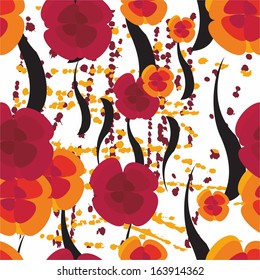 pattern with bright abstract flowers on a white background