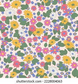 Pattern of bright abstract flowers on a light background. Repeatable vector pattern for textile, fabric and print.