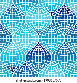 Ein Muster hellblauer Mosaik im orientalischen Stil. Ein Ornament für Innenausstattung, Küche, Badziegel, Wohnzimmer, Pooldekoration oder Wasserrelaxanzien. Vektorgrafik.