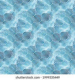 A pattern of bright blue mosaic in the oriental style. An ornament for interior design, kitchen, bathroom tiles, living room, pool decorations or water relaxation accessories. Vector illustration.