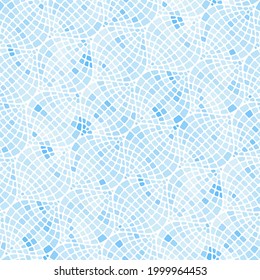 A pattern of bright blue mosaic in the oriental style. An ornament for interior design, kitchen, bathroom tiles, living room, pool decorations or water relaxation accessories. Vector illustration.