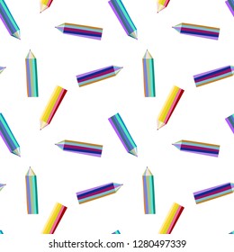 pattern with bright color pencils, seamless vector pattern on white background