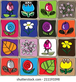 Pattern with bright colors on the squares