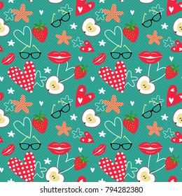 the pattern of bright elements for the day of lovers heart, lips