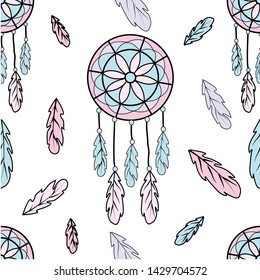 
pattern bright feathers dreamcatcher gentle tones