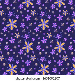 Pattern: bright flowers on a dark background. Vector illustration, modern template design for textile, poster, flyer, wrapping paper, wallpaper, etc.