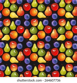 Pattern with bright fruits on a green background.
