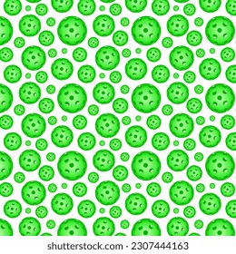 Pattern with bright green pickleball balls. Backdrop for banners, print for sportswear, paper, fabrics, backgrounds. Emblem for pickleball sports club. Vector illustration