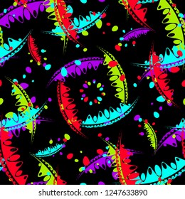 The pattern of bright leaves and petals of garden plants in childrens colors. For paper, cloth or organic products.
