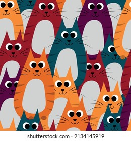 pattern with bright multi-colored cats. seamless pattern for baby textile. vector illustration, eps 10.