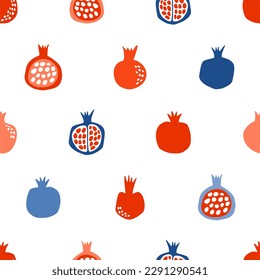 Pattern with bright pomegranates on a white background. Vector digital illustration. For textile, wallpaper, packaging, scrapbooking.