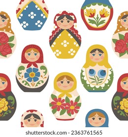 Pattern with bright Russian matryoshka