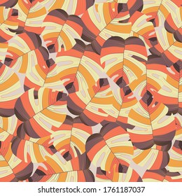 Patrón, Ilustración De Vector De Moda Sin Luces. Tela Gráfica De Palma Repetida Por Eco. Patrón sin foco multicolor. Arte Gráfico De La Jungla Tropical, Con Luz De Monstera Repetida.