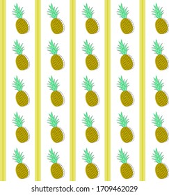 Pattern with bright vertical yellow lines and pineapples