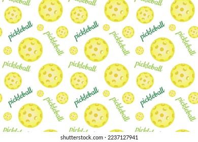 Pattern with bright yellow pickleball balls. Backdrop for banners, print for sportswear, paper, fabrics, backgrounds. Emblem for pickleball sports club. Vector illustration