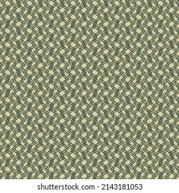 Pattern with broken lines and small rectangular shapes with some connections between them. Wallpaper texture. Textile design in green and gray.