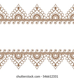 Pattern brown border elements in Indian mehndi style for tattoo or card isolated on white background. Vector illustration