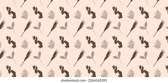 patrón de hojas decorativas marrón y gris, elementos, ilustración vectorial. 