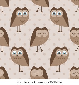 Pattern with brown owls