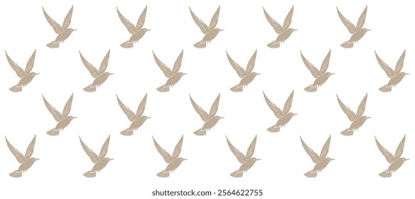 Pattern with brown silhouette of birds flight in the white background