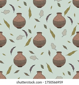 pattern with brown vase and leafs
