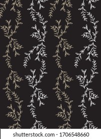 Pattern with brunch with small leaves in vertical line  in black gold and white color