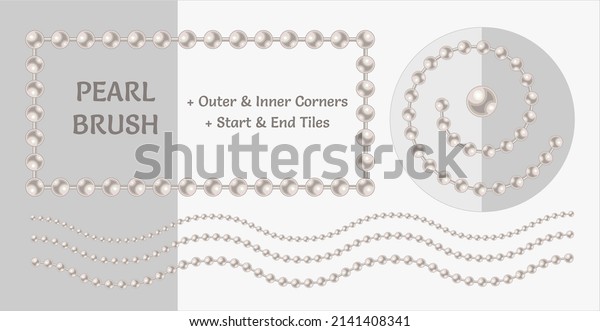 Pattern brushes with white pearl beads.\
Chain brush with corners, end and start tiles. Classic pastel\
colors. Isolated on light\
backgrounds.