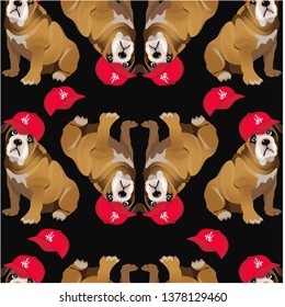 pattern with a bulldog in a cap